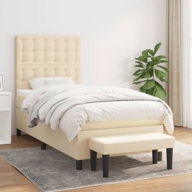 Cama box spring con colchón tela color crema 90x190 cm en Camas y somieres | Comprar online en Foro24