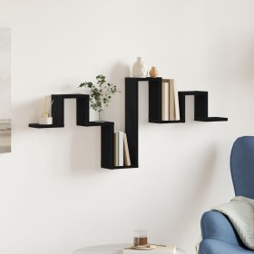 Estante de pared Negro Roble 104,5x10x43 cm