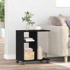 Mesa Auxiliar con Ruedas de Madera Negra 50x30x55