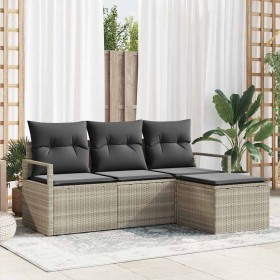 Conjunto de sofá de jardín 4 pcs Gris claro Poliratán