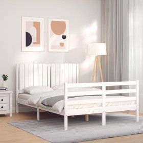 Estructura de cama con cabecero madera maciza blanco 140x190 cm