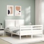 Estructura de cama con cabecero madera maciza blanco 140x190 cm