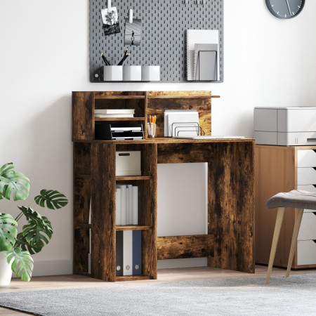 Escritorio con Almacenamiento Roble Ahumado 90x48x101.5 cm Madera Elaborada von , Schreibtische - Ref: Foro24-869526, Preis: ...
