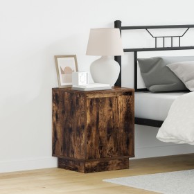 Cabinet de Noche con Luces LED Roble Ahumado