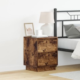 Cabinet de Noche con Luces LED Roble Ahumado