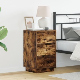 Mesita de Noche con LED Roble Ahumado 39x34.5x65