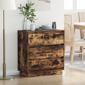 Mesita de noche LED madera color roble ahumado