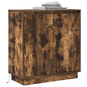 Aparador luz LED madera ingeniería roble ahumado 71x34,5x75 cm by , Nightstands - Ref: Foro24-869646, Price: 82,87 €, Discoun...