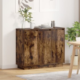 Aparador con LED en Roble Ahumado de 90x32x75 cm en Madera Compensada de , Mesitas de noche - Ref: Foro24-869678, Precio: 107...