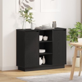 Aparador con LED Negro Roble 90x32x75 cm Madera