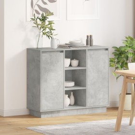 Aparador con LED Gris Concreto 90x32x75 cm Madera