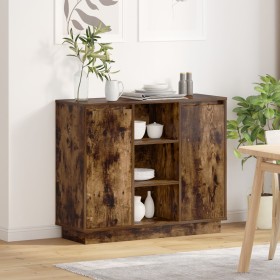 Sideboard con LED Roble Ahumado 90x32x75 cm
