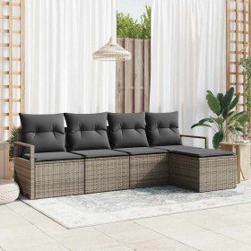 Conjunto de sofá de jardín 5 pcs Gris Poliratán Conjunto de sofá de jardín 5 pcs Gris Poliratán
