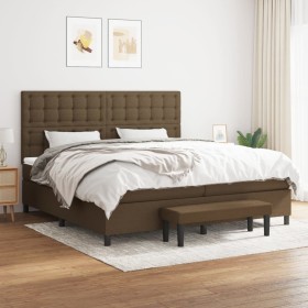 Cama box spring con colchón tela marrón oscuro 200x200 cm