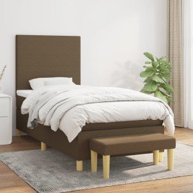 Cama box spring con colchón tela marrón oscuro 90x200 cm en Camas y somieres | Comprar online en Foro24
