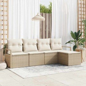 Conjunto de sofá de jardín 5 pcs Beige Poliratán