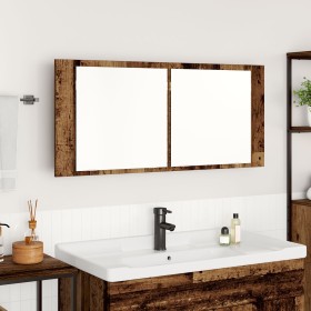 Gabinete Espejo LED Madera Vieja 100x12x45 cm