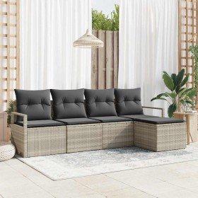 Conjunto de sofá de jardín 5 pcs Gris claro Poliratán