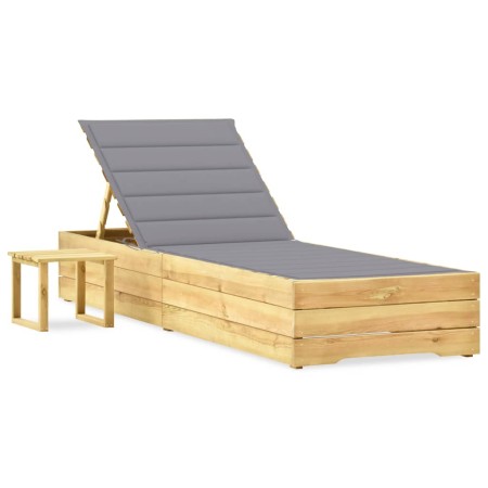 Tumbona de jardín con mesa y cojín de madera de pino impregnada de , Tumbonas - Ref: Foro24-3065925, Precio: 152,18 €, Descue...