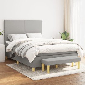 Cama box spring con colchón tela gris claro 140x200 cm en Camas y somieres | Comprar online en Foro24