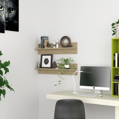 Estantes de pared 2 uds contrachapada color roble 80x11,5x18 cm von , Regale und Regale - Ref: Foro24-807339, Preis: 25,46 €,...