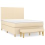 Cama box spring con colchón tela color crema 140x200 cm