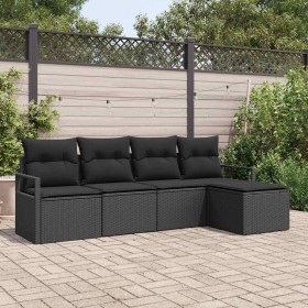 Conjunto de sofá de jardín 5 pcs Negro Poliratán