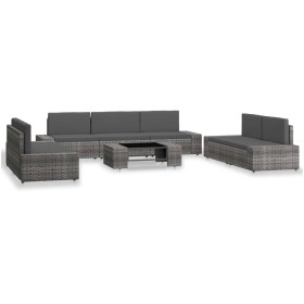 Juego de muebles de jardín 8 piezas ratán sintético gris