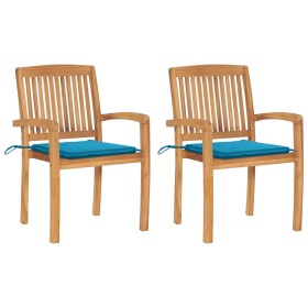 Sillas de jardín 2 uds con cojines madera maciza de teca azul by , Garden chairs - Ref: Foro24-3063256, Price: 213,75 €, Disc...
