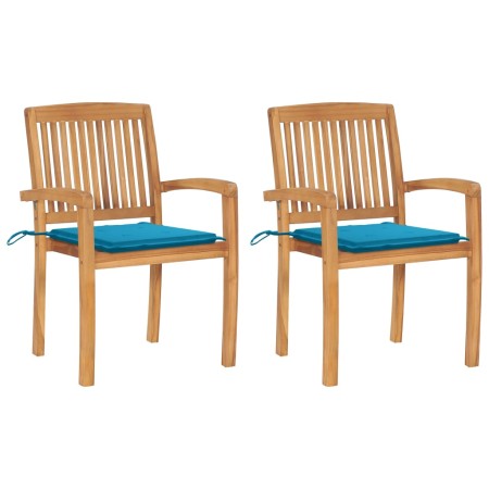 Sillas de jardín 2 uds con cojines madera maciza de teca azul by , Garden chairs - Ref: Foro24-3063256, Price: 213,75 €, Disc...