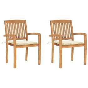 Sillas de jardín 2 uds con cojines madera maciza de teca crema by , Garden chairs - Ref: Foro24-3063254, Price: 210,67 €, Dis...
