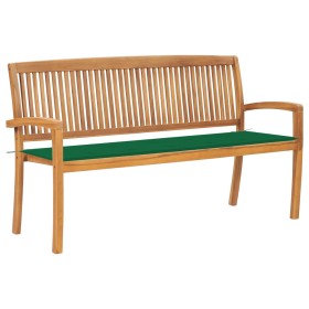 Banco de jardín apilable con cojín madera maciza teca 159 cm by , garden benches - Ref: Foro24-3063311, Price: 247,36 €, Disc...