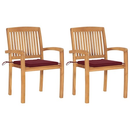 Sillas de jardín 2 uds madera de teca con cojines rojo tinto | Foro24.es | Tu tienda online para hogar, jardín y más Foro24.es