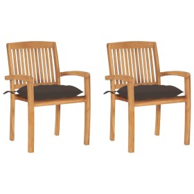 Sillas de jardín 2 uds madera de teca con cojines gris taupe by , Garden chairs - Ref: Foro24-3063275, Price: 216,72 €, Disco...