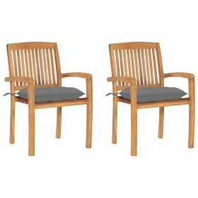 Sillas de jardín 2 uds madera maciza de teca con cojines grises by , Garden chairs - Ref: Foro24-3063268, Price: 216,72 €, Di...