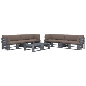 Muebles de palets 6 pzas y cojines madera pino impregnada gris de , Conjuntos de jardín - Ref: Foro24-3066993, Precio: 667,86...