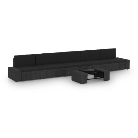 Set de muebles de jardín 6 pzas ratán sintético y cojines negro by , Garden sets - Ref: Foro24-3067143, Price: 529,31 €, Disc...