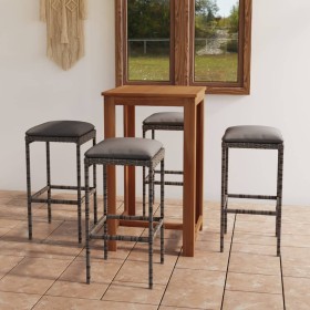 Set de bar para jardín 5 piezas y cojines ratán sintético gris de , Conjuntos de jardín - Ref: Foro24-3067983, Precio: 265,27...