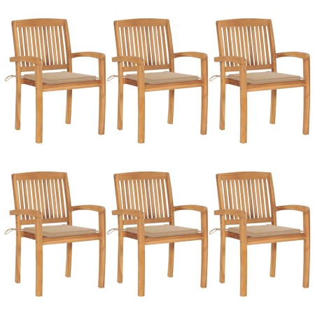 Sillas de jardín apilables 6 uds madera de teca con cojines de , Sillas de jardín - Ref: Foro24-3073228, Precio: 644,17 €, De...