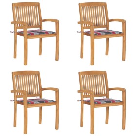 Sillas de jardín apilables 4 uds madera de teca con cojines de , Sillas de jardín - Ref: Foro24-3073223, Precio: 419,72 €