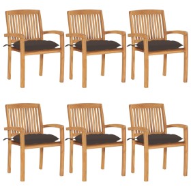 Sillas de jardín apilables 6 uds madera de teca con cojines von , Gartenstühle - Ref: Foro24-3073275, Preis: 636,92 €, Rabatt: %