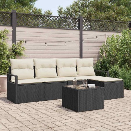 Conjunto de sofá de jardín 6 pcs Negro Poliratán