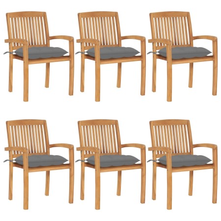 Sillas de jardín apilables 6 uds madera de teca con cojines von , Gartenstühle - Ref: Foro24-3073268, Preis: 737,63 €, Rabatt: %