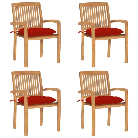 Sillas de jardín apilables 4 uds madera de teca con cojines by , Garden chairs - Ref: Foro24-3073261, Price: 426,88 €, Discou...