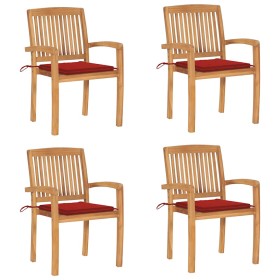 Sillas de jardín apilables 4 uds madera de teca con cojines von , Gartenstühle - Ref: Foro24-3073216, Preis: 431,61 €, Rabatt: %
