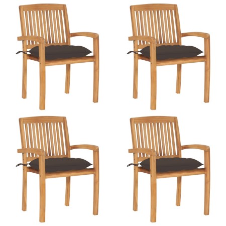 Sillas de jardín apilables 4 uds madera de teca con cojines by , Garden chairs - Ref: Foro24-3073263, Price: 426,88 €, Discou...