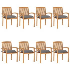 Sillas de jardín apilables 8 uds madera de teca con cojines von , Gartenstühle - Ref: Foro24-3073280, Preis: 901,96 €, Rabatt: %