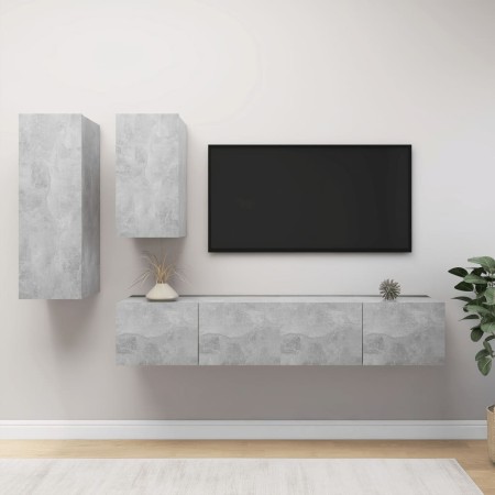 Set muebles de salón TV 4 pzas madera ingeniería gris hormigón by , TV Furniture - Ref: Foro24-3079152, Price: 150,21 €, Disc...