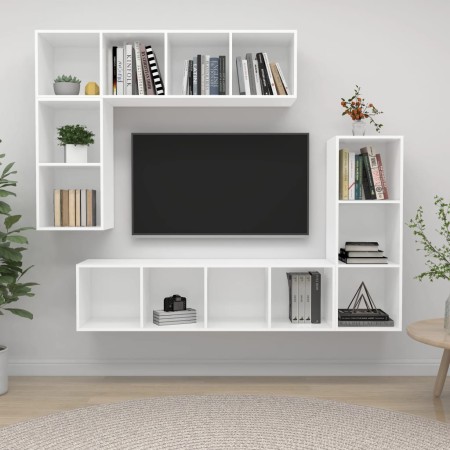 Set de muebles para TV 4 piezas madera contrachapada blanco | Foro24.es | Tu tienda online para hogar, jardín y más Foro24.es
