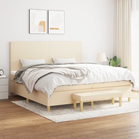 Cama box spring con colchón tela color crema 200x200 cm